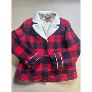 Pendleton Womens Red Black Buffalo Plaid Merino Wool Sherpa Lined Jacket Large